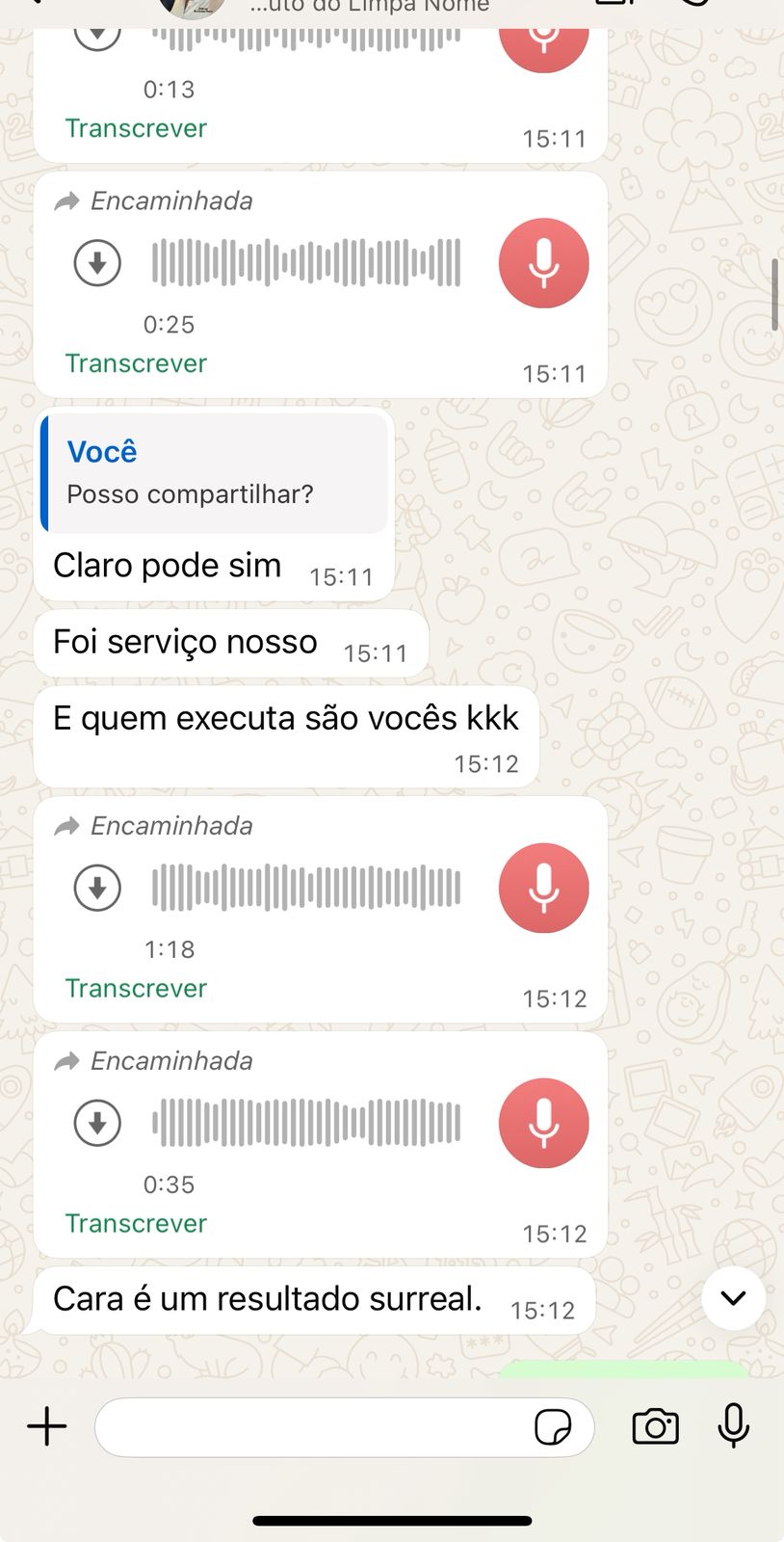 Print de WhatsApp com depoimento de cliente 2