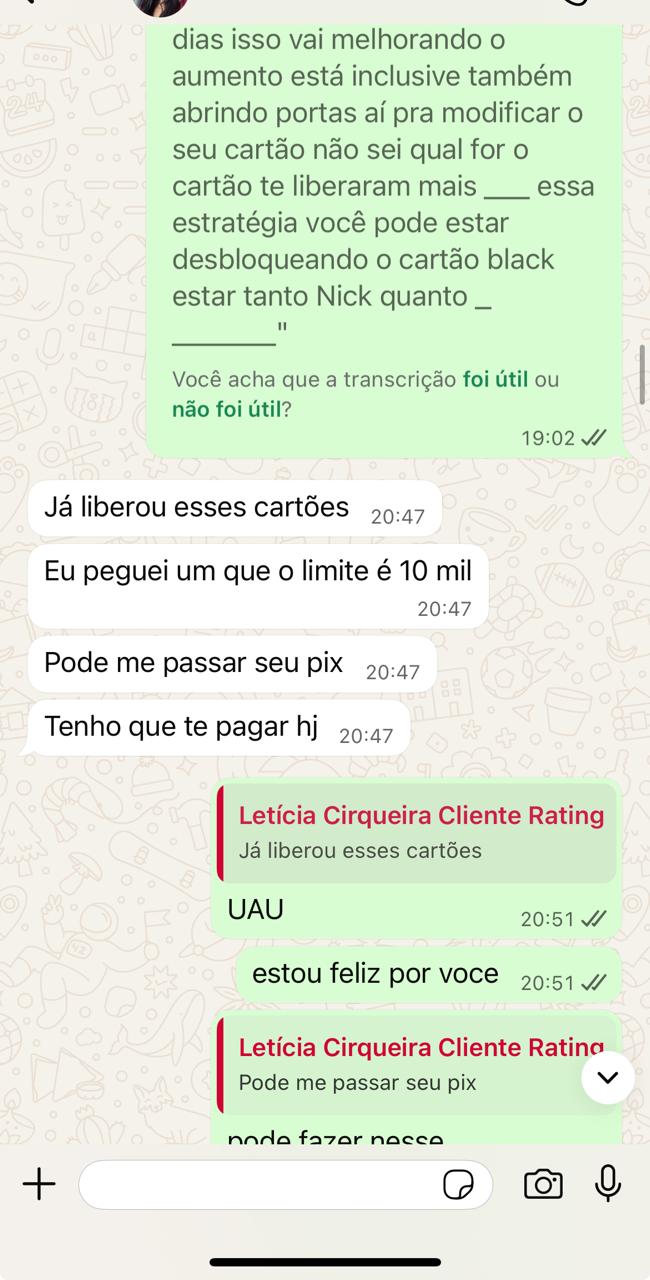 Print de WhatsApp com depoimento de cliente 8